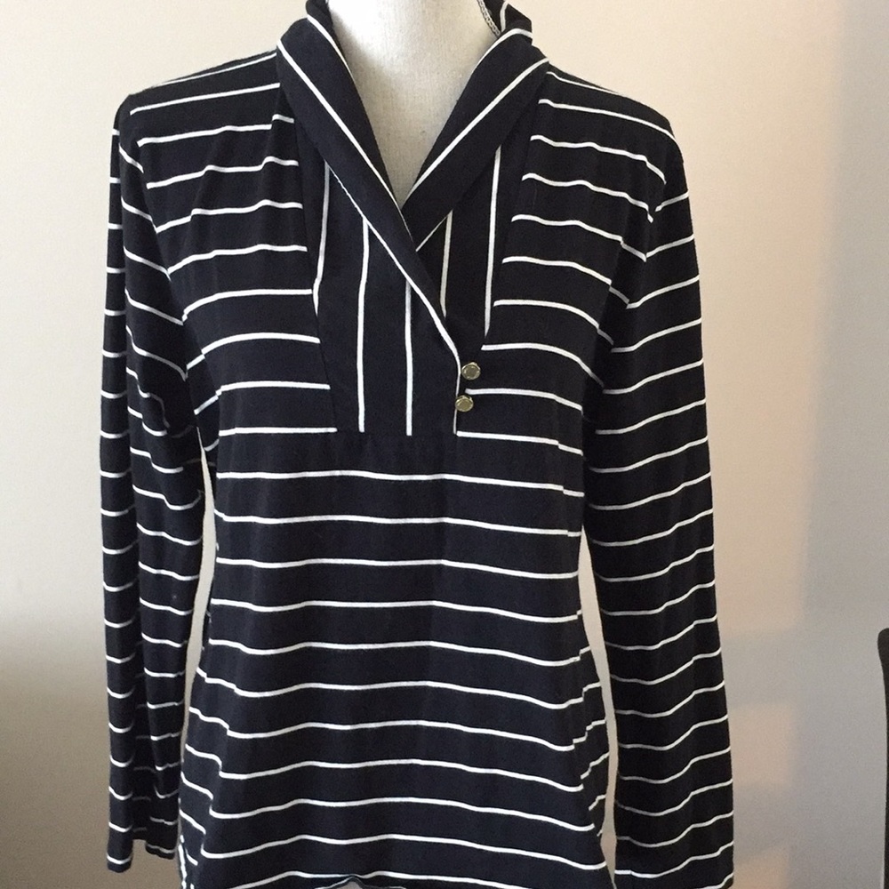 Nautica black with white stripes knit top